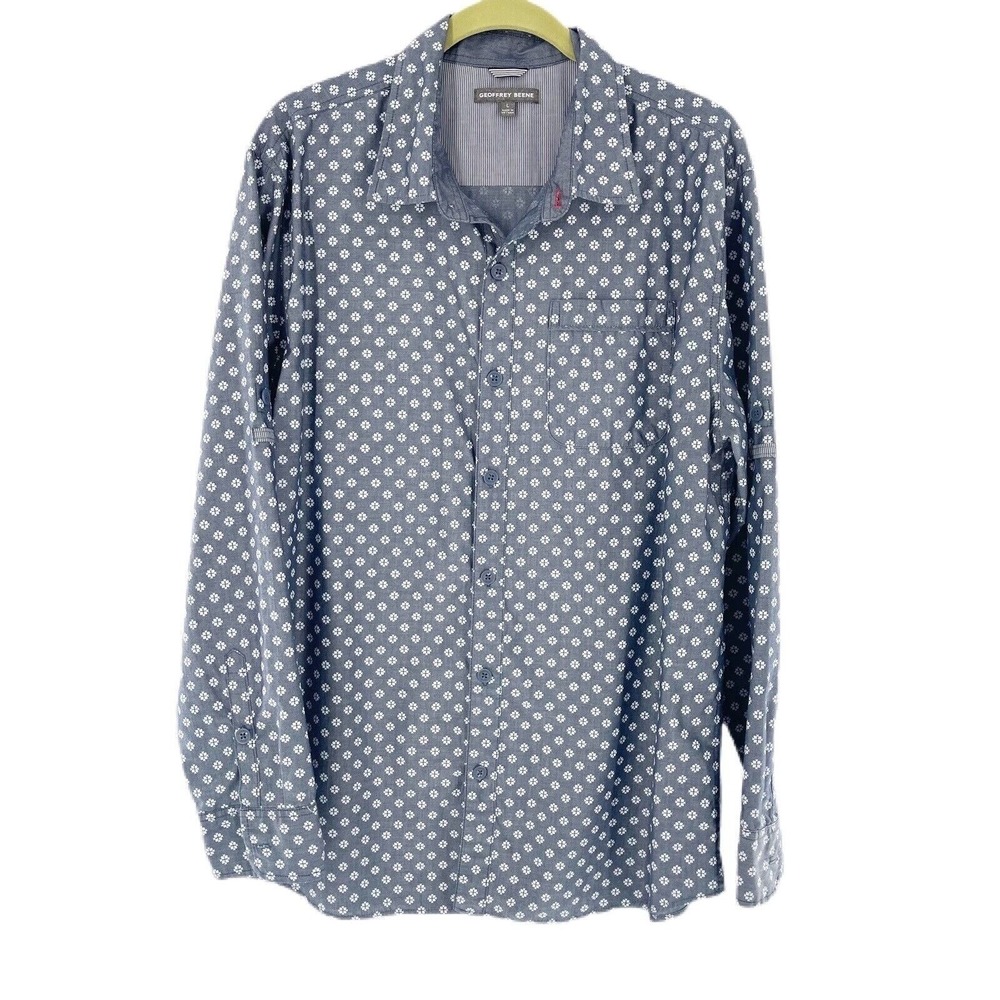 Geoffrey Beene Slim Fit Long Sleeve Button-Up Shirt Gray Floral Print Men M